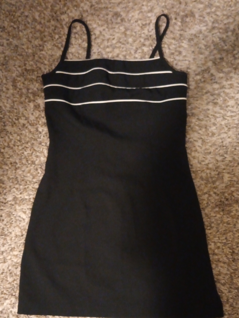 Black Spaghetti Strap Mini Dress with White Piping Spandex Size 7